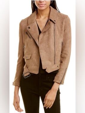French Connection Brown Faux Suede Biker Jacket